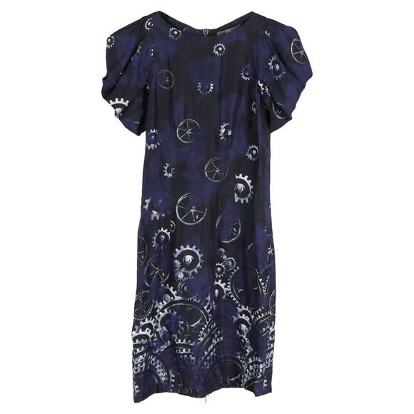 McQ by Alexander McQueen Printed Puff Sleeve Dress in Blue...